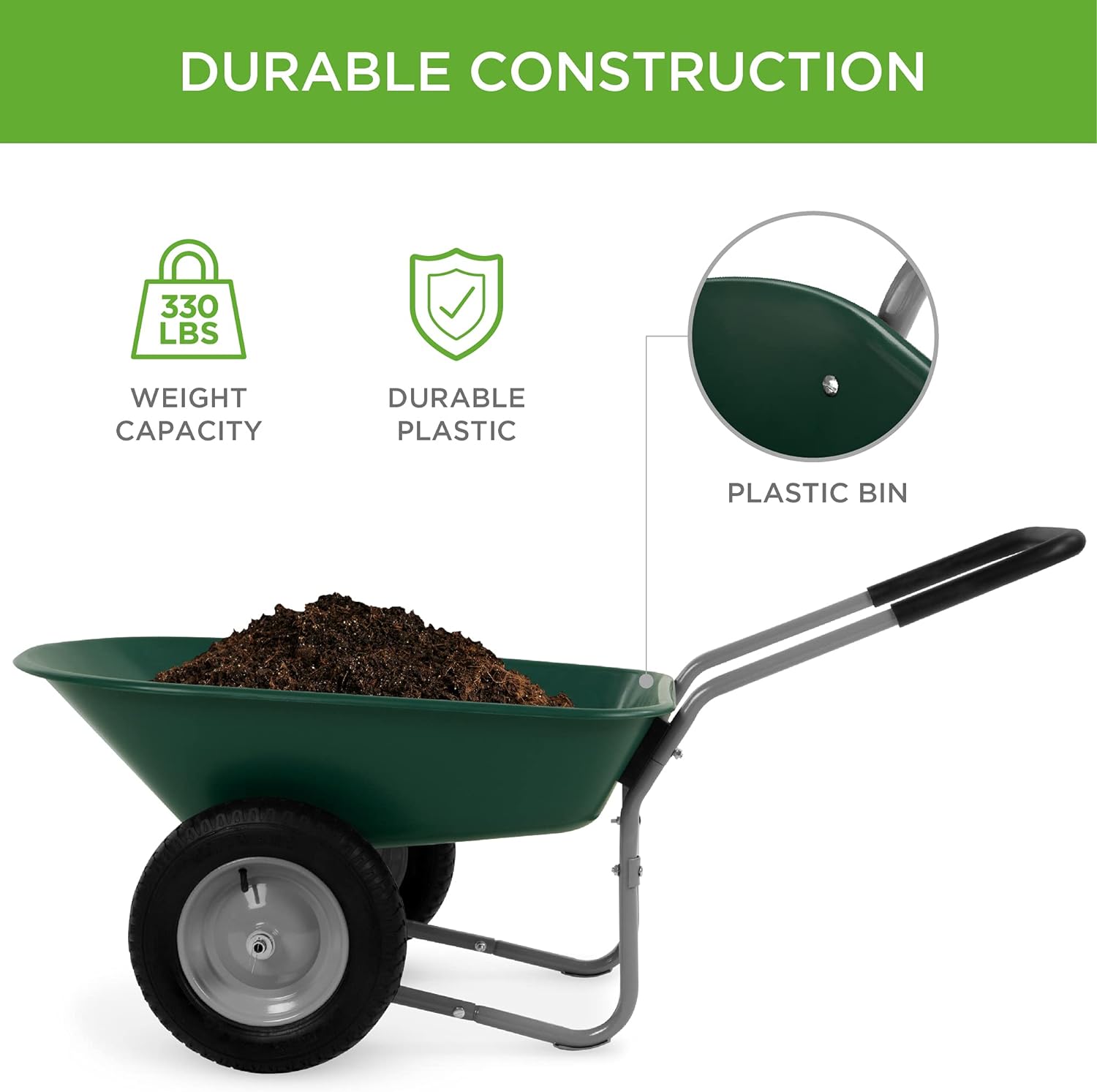 Best Choice Products - Dual-Wheel Wheelbarrow Garden Cart - Green