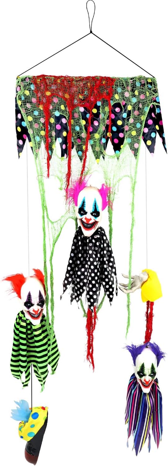 Haunted Hill Farm Animatronic Scary Floating Clown Heads with Touch Activated Lights and Sound, Battery-Operated Indoor or Covered Outdoor Halloween Decoration