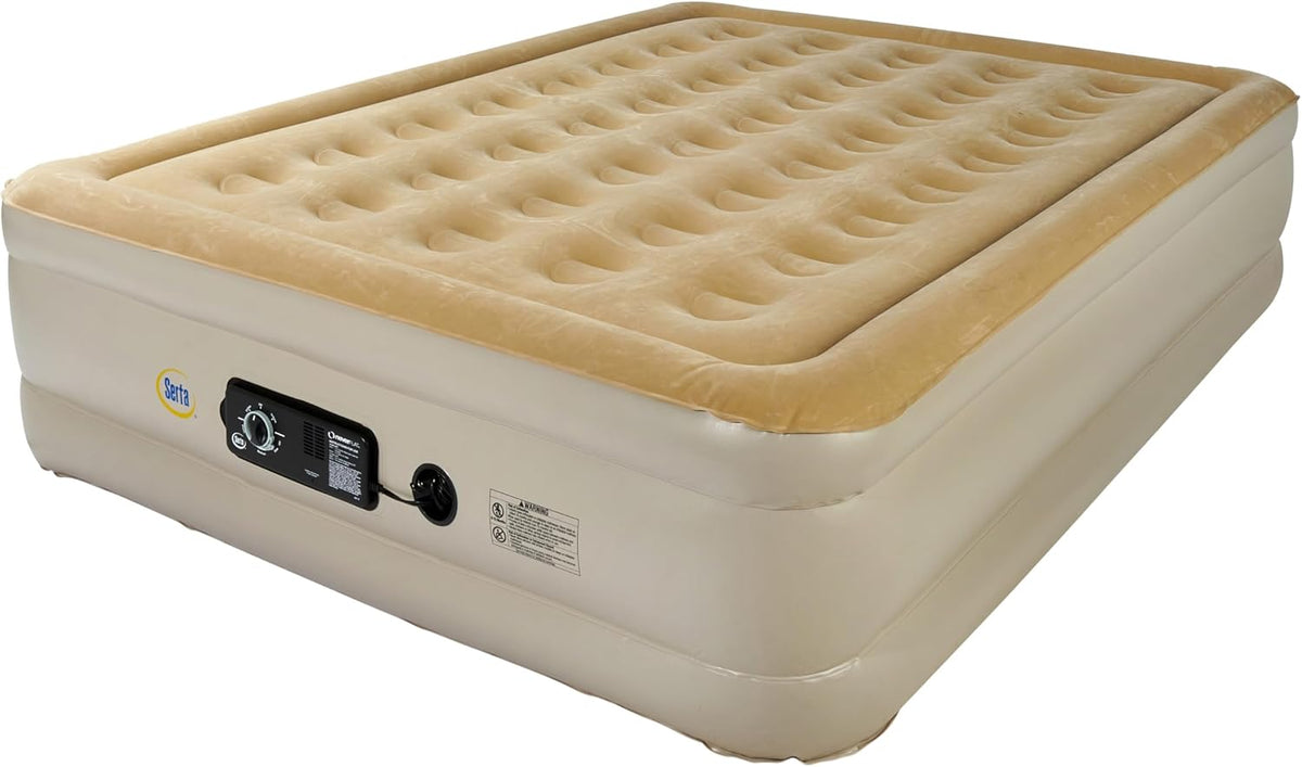 Serta Raised Air Mattress with Never Flat Pump | Luxury Inflatable Mattress with Built in Air Pump to Ensure a Good Night’s Rest | Heavy Duty Blow Up Mattress with Self Inflating Pump