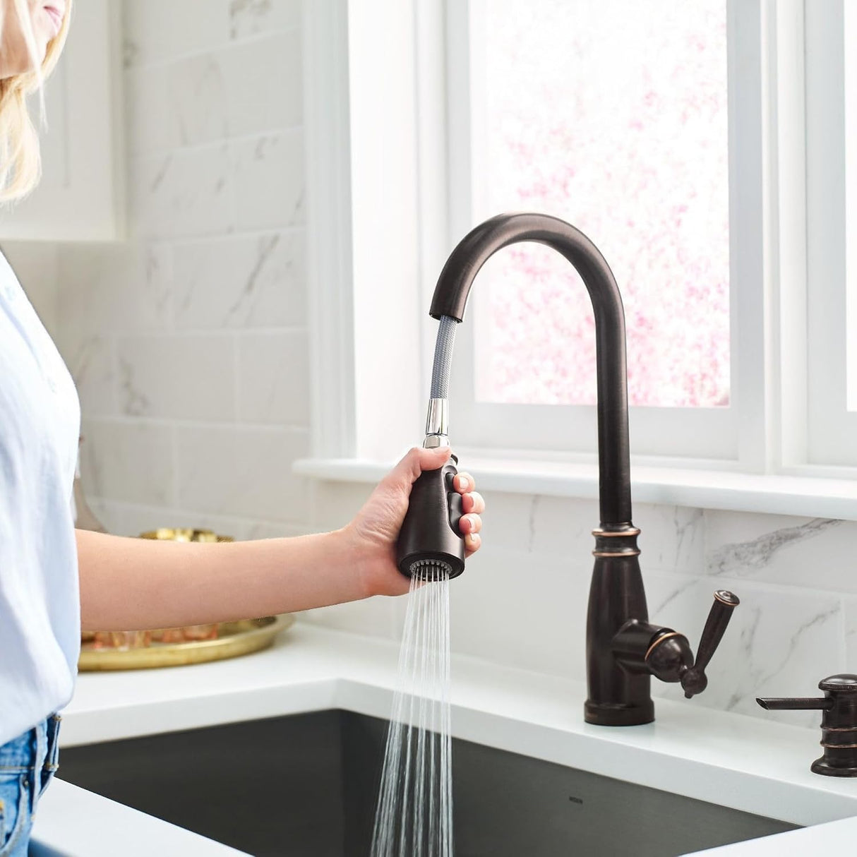 MOEN Morado in Mediterranean Bronze - Pulldown Kitchen Faucet with Power Boost