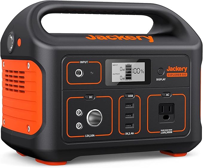 Jackery Portable Power Station Explorer 500, 518Wh Outdoor Solar Generator Mobile Lithium Battery Pack with 110V/500W AC Outlet for Home Use, Emergency Backup,Road Trip Camping