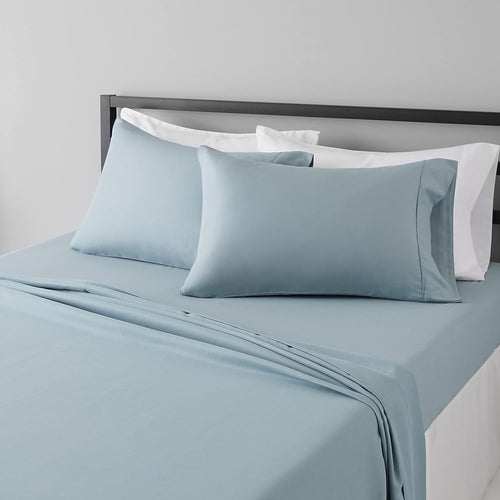 Amazon Basics Lightweight Super Soft Easy Care Breathable Microfiber 4 Piece Bed Sheets Set with 14-Inch Deep Pockets, Twin XL, Navy Blue, Solid