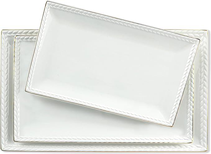 KASSEL Ceramic Serving Platter Set | 14”/12”/10” Rectangular Serving Trays for Entertaining at Parties and Weddings | Oven Safe Large Serving Trays for Tacos, Steak, and Cake NEW OPEN BOX