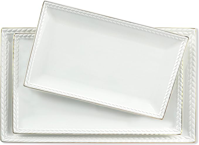 KASSEL Ceramic Serving Platter Set | 14”/12”/10” Rectangular Serving Trays for Entertaining at Parties and Weddings | Oven Safe Large Serving Trays for Tacos, Steak, and Cake