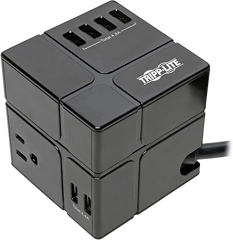 Tripp Lite 3 Outlet Surge Protector with USB, Detachable Wall Outlet Surge Protector, 6 USB Ports, 6 ft. Cord, 540 Joules, Black