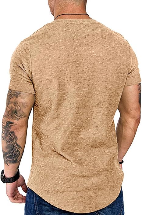Uni Clau Men's Short Sleeve Cotton Athletic Workout T-shirt - 240/Khaki - Size XL