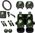 Baxinh Skull Rose Print Car Seat Cover Full Set 16 Pc-Green/Skull Rose