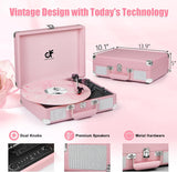 Danfi Audio Vintage Pink Suitcase Record Player - 3-Speed Turntable with Bluetooth, USB Recording, MP3 Converter, Speakers, Stylus 3098