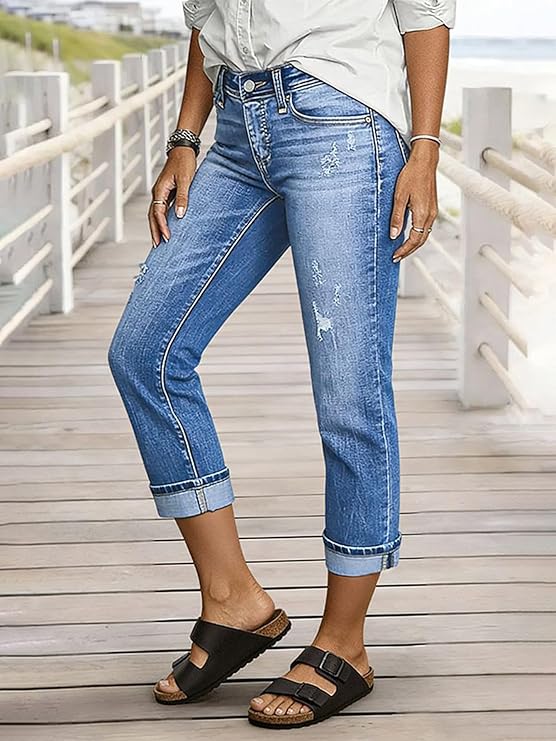 Flamingals Women's Denim Capri Jeans for Women Mid Rise Skinny Capri Pants-2XL