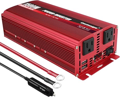 1500W/3000W(Peak) DC 12V to 110V AC Power Inverter with Dual AC Outlets and Dual 3.1A USB Car Adapter, Replaceable Fuses and Cigarette Lighter for Car Home Truck Outdoor Red (New Open Box)