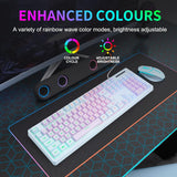 HUO JI Gaming Keyboard USB Wired with Rainbow LED Backlit, Floating Keys, Mechanical Feeling, Spill Resistant, Ergonomic(NEW,OPEN BOX)