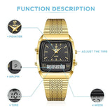 Liebig Stainless Steel Men's Sport Quartz Watch - Black Dial/Gold Band - Model L1030