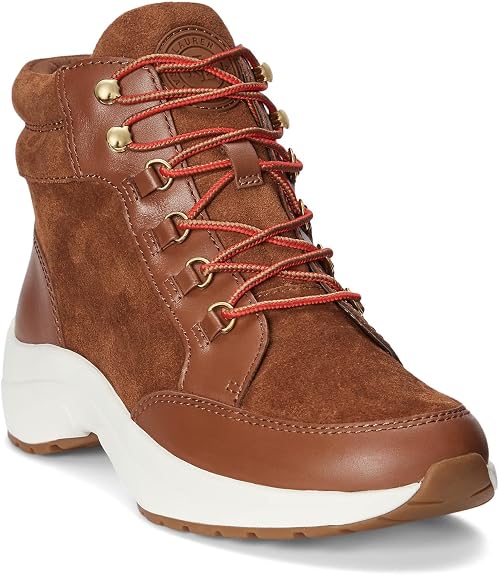 Lauren by Ralph Lauren Women's Rylee Leather Sneaker - Whiskey/Deep Saddle Tan - Size 9B