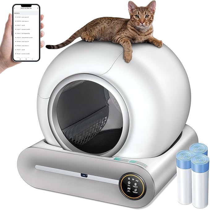 SUW Self Cleaning Litter Box, Automatic Cat Litter Box Self Cleaning for Multiple Cats, 65L+9L Robot, 3 Rolls Grabage Bags, Negative ion Deodorization, APP Control, Toilet Monitoring