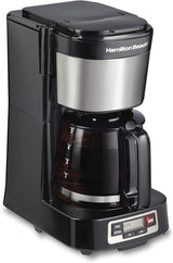 Hamilton Beach 5 Cup Compact Drip Coffee Maker with Programmable Clock, Glass Carafe, Auto Pause and Pour, Black & Stainless Steel (46111) (NEW, OPEN BOX)