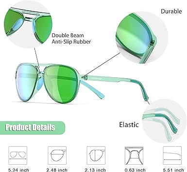 Lasiyanor Lightweight TAC Polarized Tinted Light Green Classic Vintage Retro 70s Sunglasses, TR-90 Frame for Women Men, UV 400 Protection (OPEN BOX)