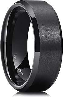 King Will Basic 6mm 7mm 8mm 9mm 10mm Men Wedding Black/Silver Tungsten Ring Matte Finish Beveled Polished Edge Comfort Fit SIZE 9(New Open Box)