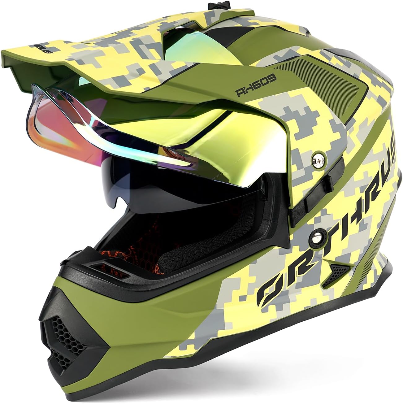 Orthrus Dual Sport Adventure Motorcycle Helmet DOT Certified for Adults ATV UTV Dirt Bike Snowmobile Off Road Helmets