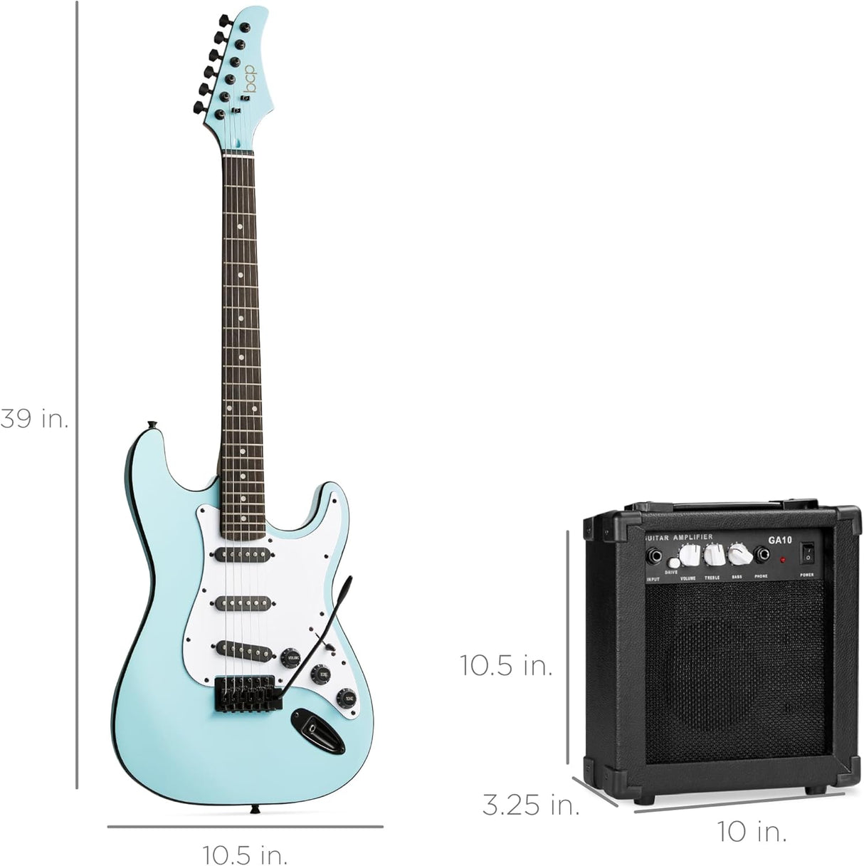 Best Choice Products - Beginner Electric Guitar Kit w/ Case, 10W Amp, Tremolo Bar - 39in - Powder Blue