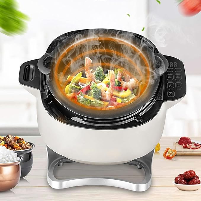 Stir Fryer, 6L Automatic Cooking Machine Multifunction 3D Allround Heating for Stir Frying for Soup Making (US Plug 100‑240V 110V)(New, Open box)