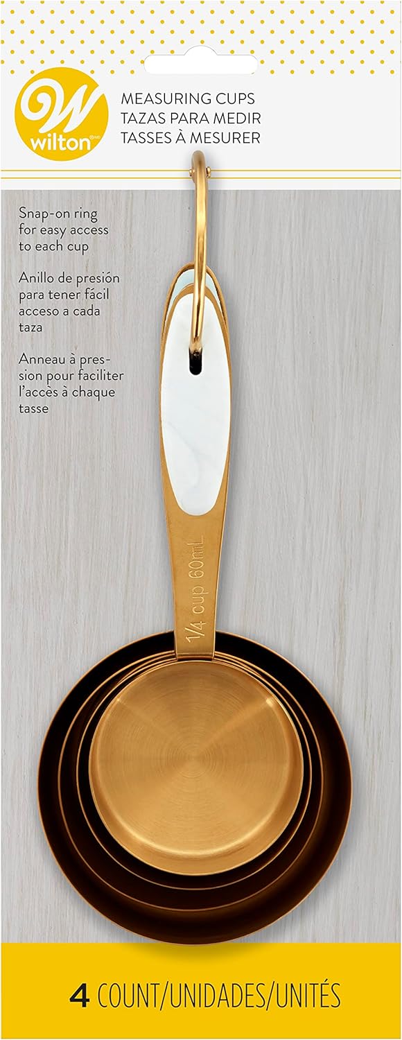 Wilton Gold Measuring Cups - Add This Essential Tool Set to Your Kitchen for Measuring Dry Ingredients, Key Ring for Easy Storage and Organization, Set of 4