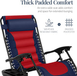 Best Choice Products - Oversized Padded Zero Gravity Chair, Folding Recliner w/ Headrest, Side Tray - Navy/Red