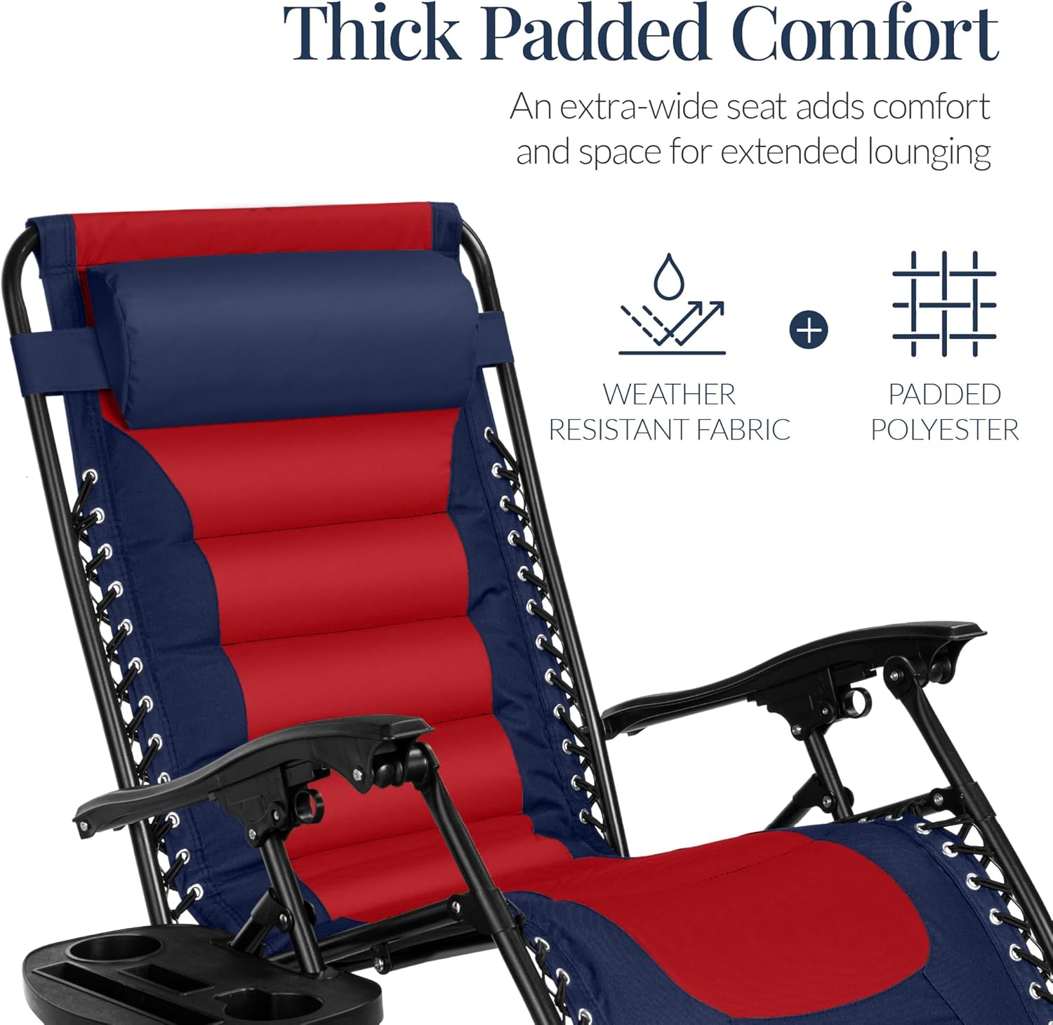 Best Choice Products - Oversized Padded Zero Gravity Chair, Folding Recliner w/ Headrest, Side Tray - Navy/Red