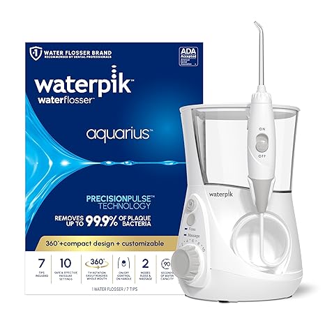 Waterpik Aquarius Water Flosser Professional For Teeth, Gums, Braces, Dental Care, Electric Power With 10 Settings, 7 Tips For Multiple Users And Needs, ADA Accepted, White WP-660, Packaging May Vary