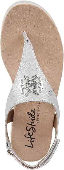 LIFESTRIDE Women's Zeeta Silver Metallic Thong Sandal - 7.5M