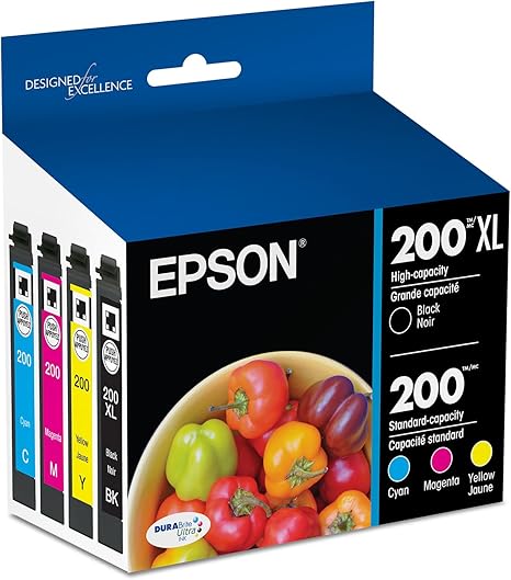 EPSON 200 DURABrite Ultra Ink High Capacity Black & Standard Color Cartridge Combo Pack (T200XL-BCS) Works with WorkForce WF-2520, WF-2530, WF-2540, Expression XP-200, XP-300, XP-310, XP-400, XP-410, Black and color combo pack