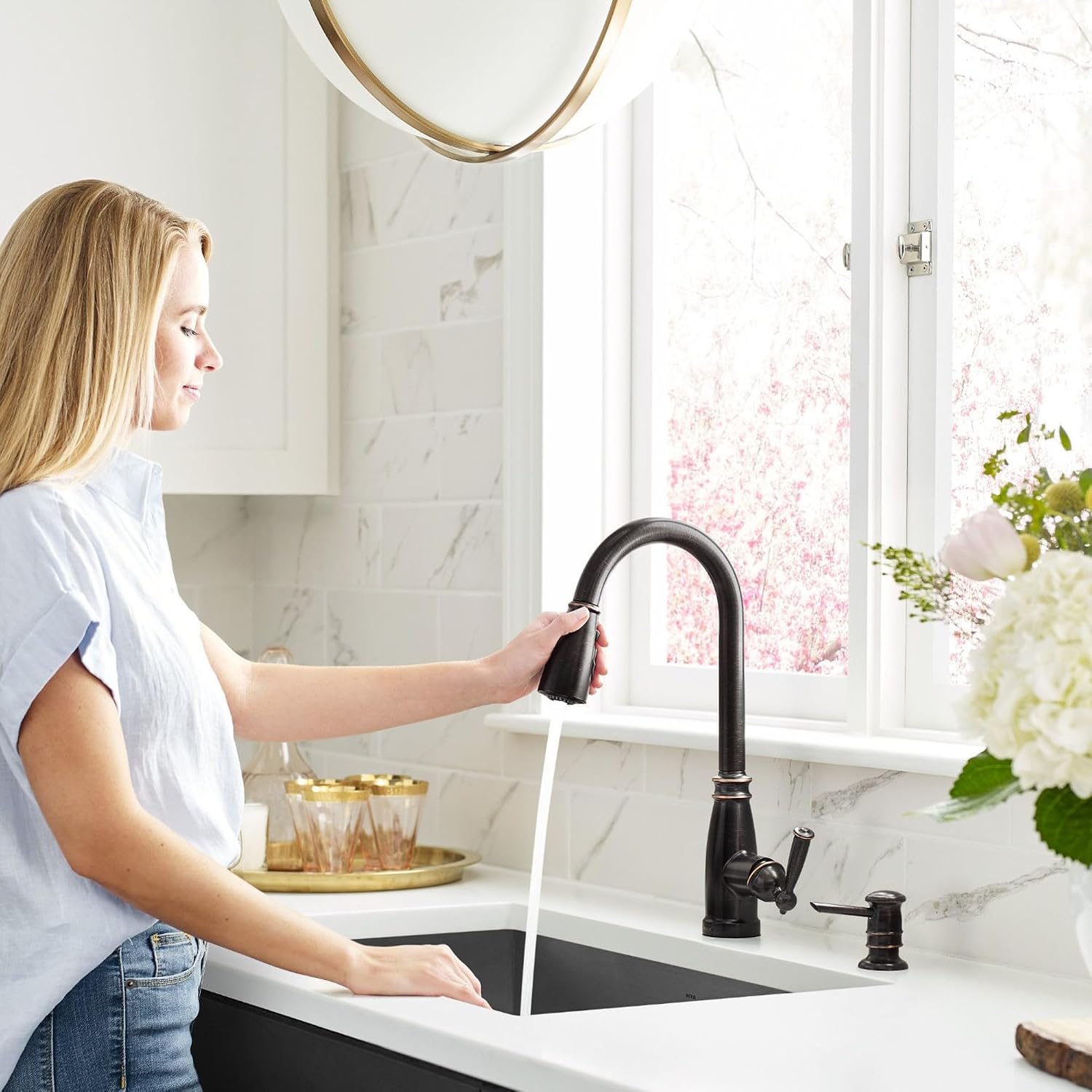 MOEN Morado in Mediterranean Bronze - Pulldown Kitchen Faucet with Power Boost