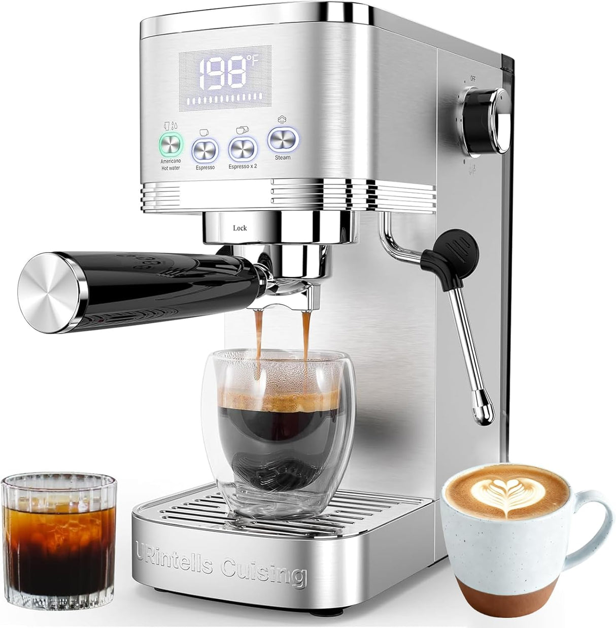 Espresso Machine 20 Bar Espresso Maker with Steam Milk Frother,Compact Stainless Steel Expresso Coffee Machine for Cappuccino Latte Americano, Coffee Maker Gift for Coffee Lovers Home and Kitchen