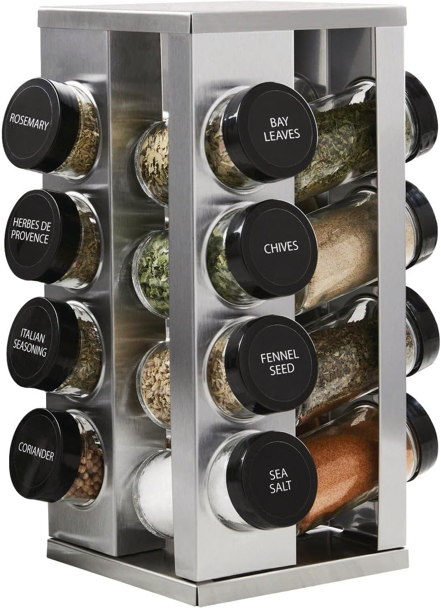Kamenstein 16 Jar Heritage Revolving Countertop Spice Rack Organizer with Spices