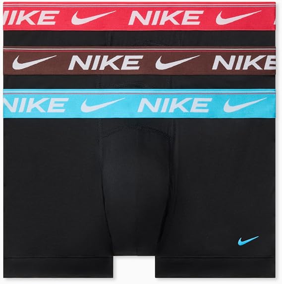 Nike Men's Underwear Ultra Comfort Trunks (3-Pack) Color: Black - Baltic Blue/ Lt Chocolate/ Fusion Red WB Size Small