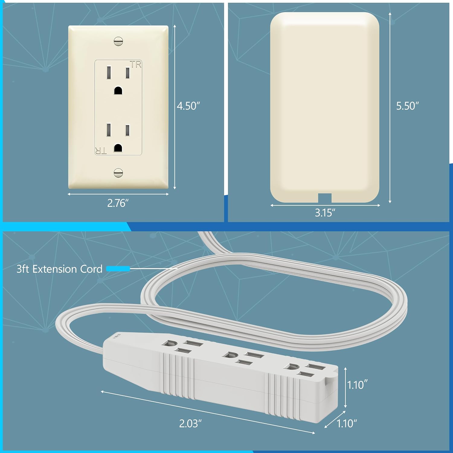 LIDER Flat-Face Outlet Extender with 3 Receptacles - Light Almond - LWE3-315-LA