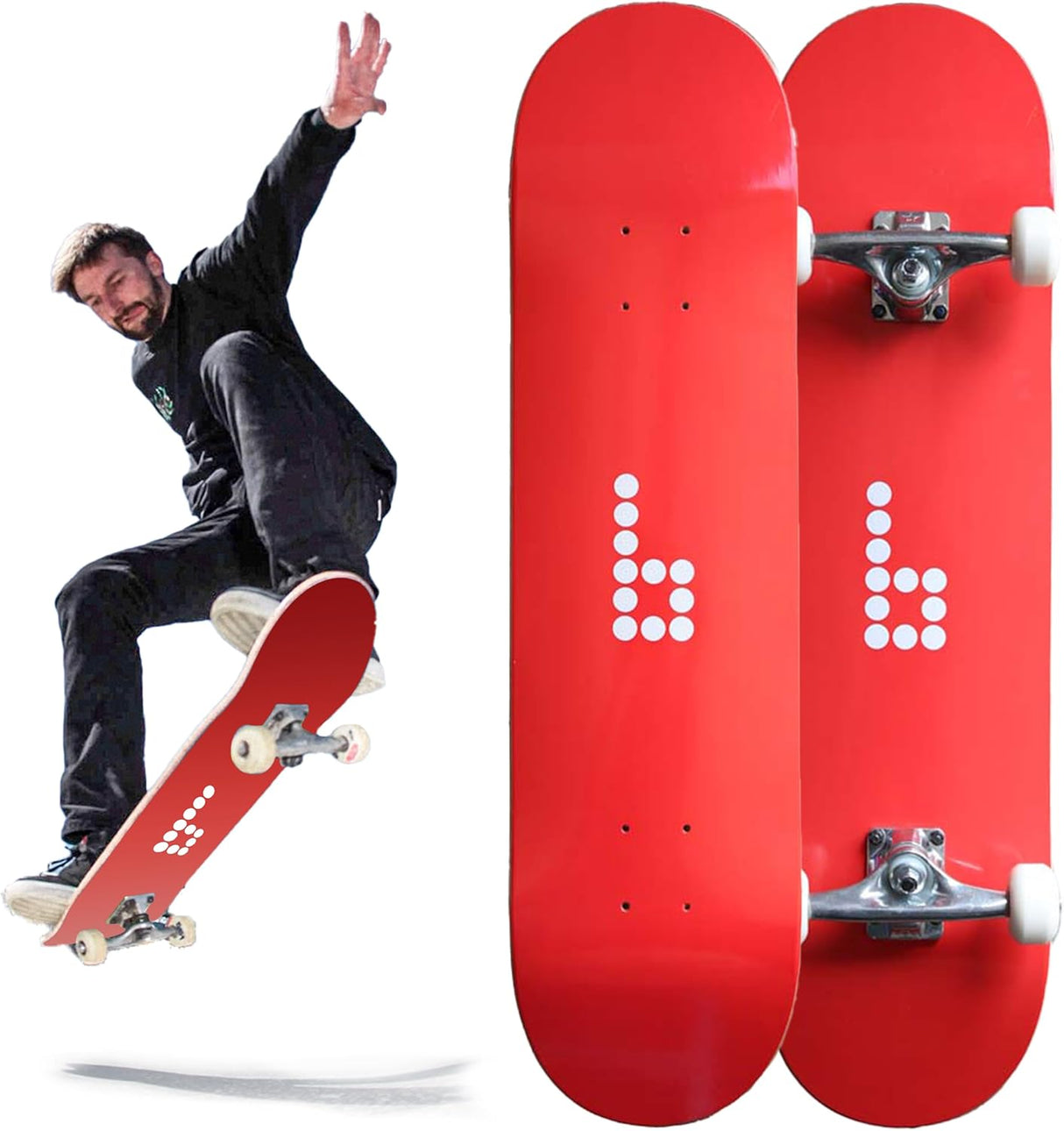 Braille Complete Skateboard for Adults Teens Boys Girls Kids Skateboard Standard Skateboard for Tricks, 31.5” Pro Skate Board