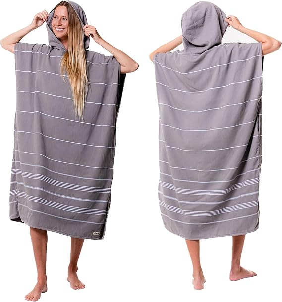 SAND CLOUD | Beach Cover-Up Poncho for Women | OS | Grey Stripe