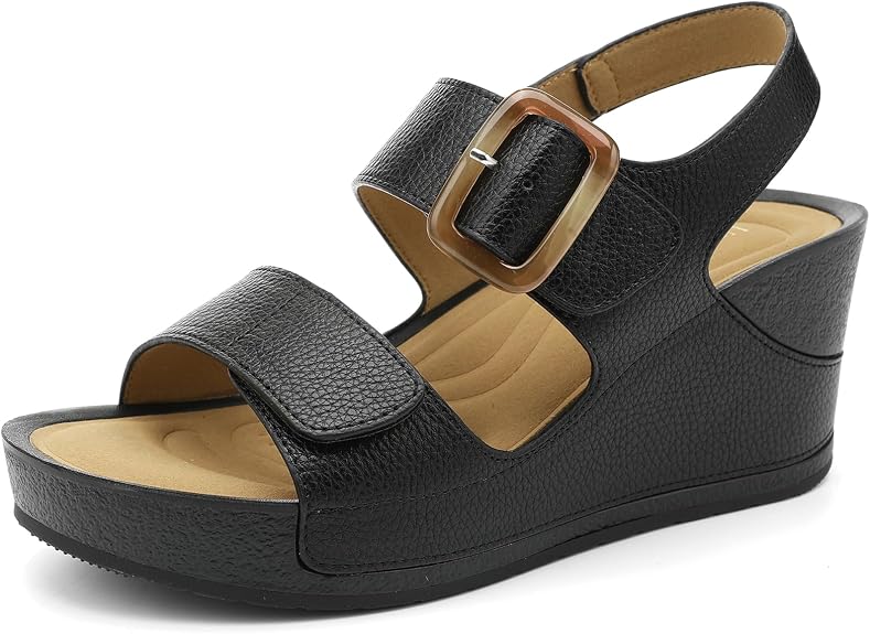 UBFEN Women's High Platform Wedge Sandals - Black - 10.5