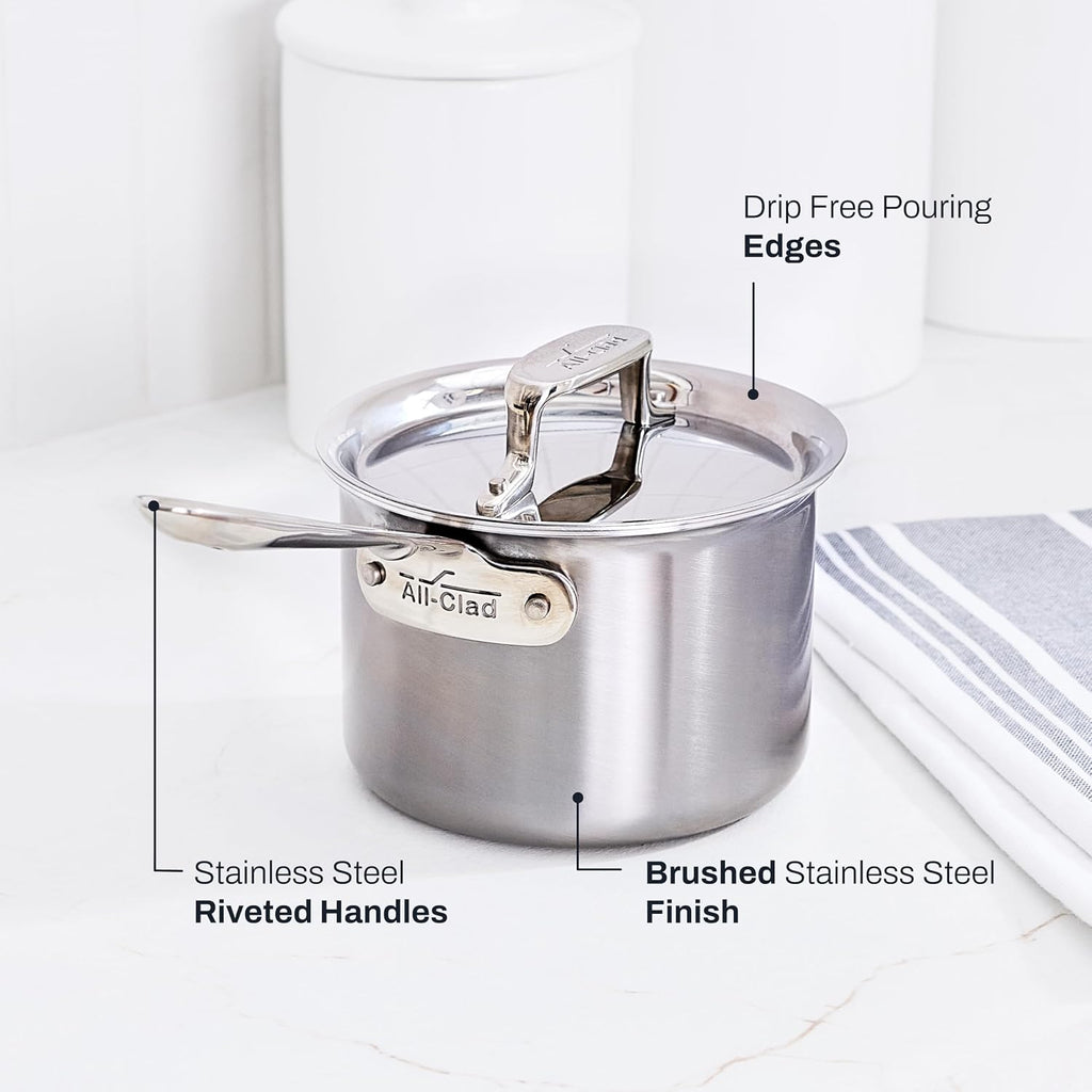 All-Clad D5 Stainless Steel 2 Qt Sauce Pan with Lid, Made in the USA