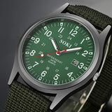 JewelryWe Men's Military Green Dial Nylon Strap Quartz Calendar Wristwatch Night Vision Luminous Wristwatch, (OPEN BOX)