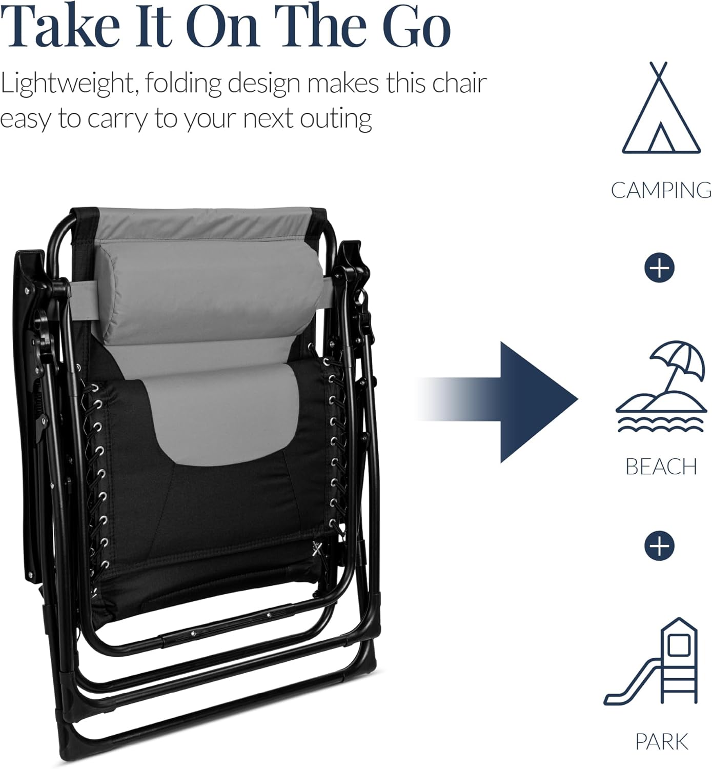Best Choice Products - Oversized Padded Zero Gravity Chair, Folding Recliner w/ Headrest, Side Tray - Gray/Black