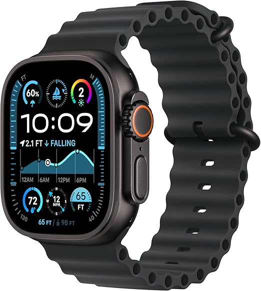Apple Watch Ultra 2 [GPS + Cellular 49mm] Smartwatch, Sport Watch with Black Titanium Case with Black Ocean Band. Fitness Tracker, Precision GPS, Action Button, Extra-Long Battery Life