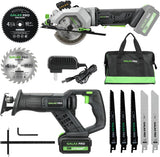 GALAX PRO Cordless Circular and Reciprocating Saw Combo Kit | with 1pcs 4.0Ah Lithium Battery and One Charger, 7 Saw Blades and Tool Bag