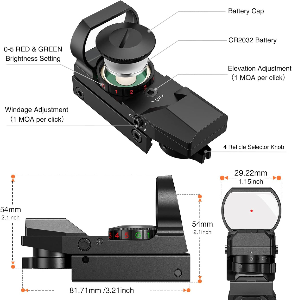 EZshoot Red Green Dot Gun Sight Scope Reflex Sight