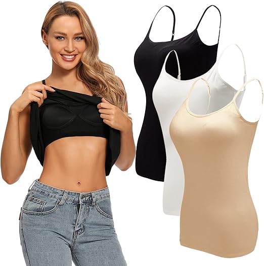 (MED) Ibeauti Women's Camisoles Tops with Built in Padded Bra Basic Breathable Tank Top