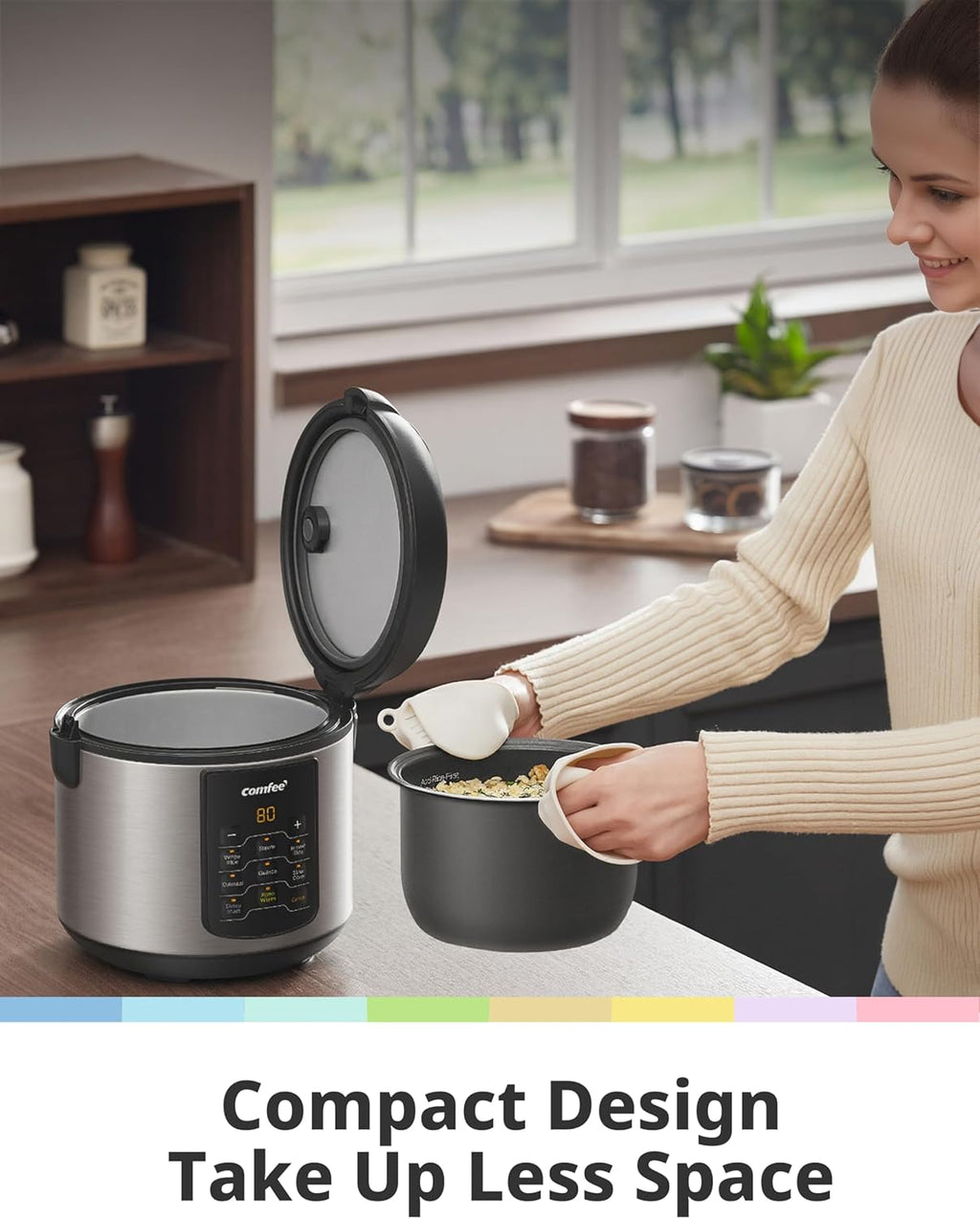 COMFEE' Rice Cooker with 6 Functions, 4-Cups Uncooked Rice