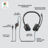 Logitech H390 Wired Headset for PC/Laptop, Stereo Headphones with Noise Cancelling Microphone, USB-A, in-Line Controls for Video Meetings, Music, Gaming and Beyond - Black (NEW, OPEN BOX)