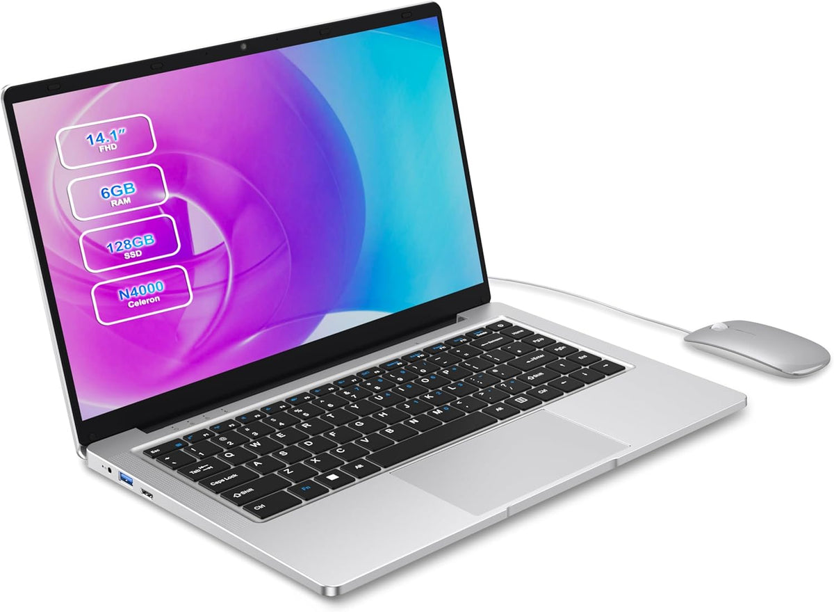 Laptop Computer, 14 inch Laptop Dual-Core Cerelon N4000 6GB RAM 128GB SSD Portable Laptop