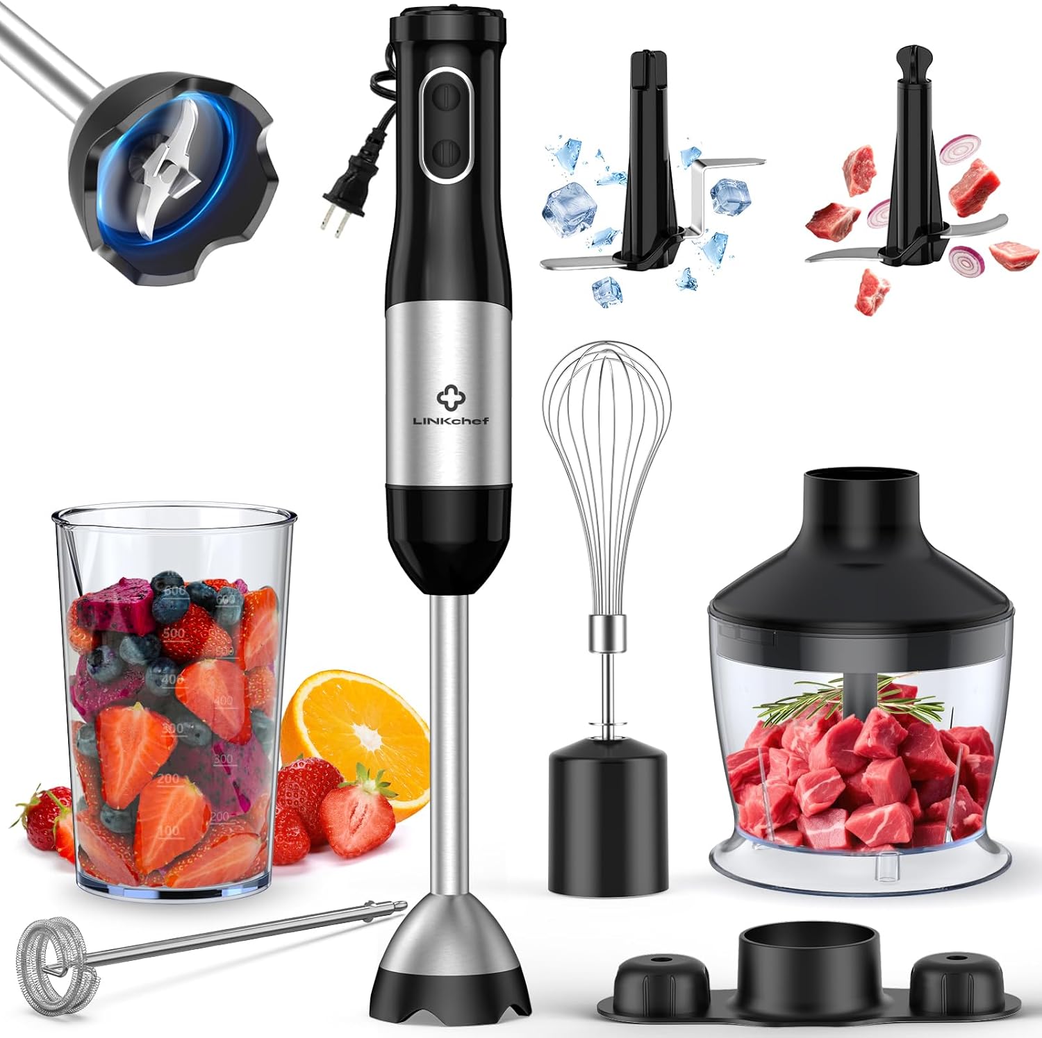 LINKChef 7-in-1 Immersion Blender, 800W Hand Blender with 20 Speeds and Turbo