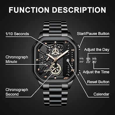 LILUOKE Watch for Professional & Multicolor, Fashion Business Watches Men's, Stainless Steel Quartz Chronograph 30M Waterproof, Specialize in Field (NEW, OPEN BOX)